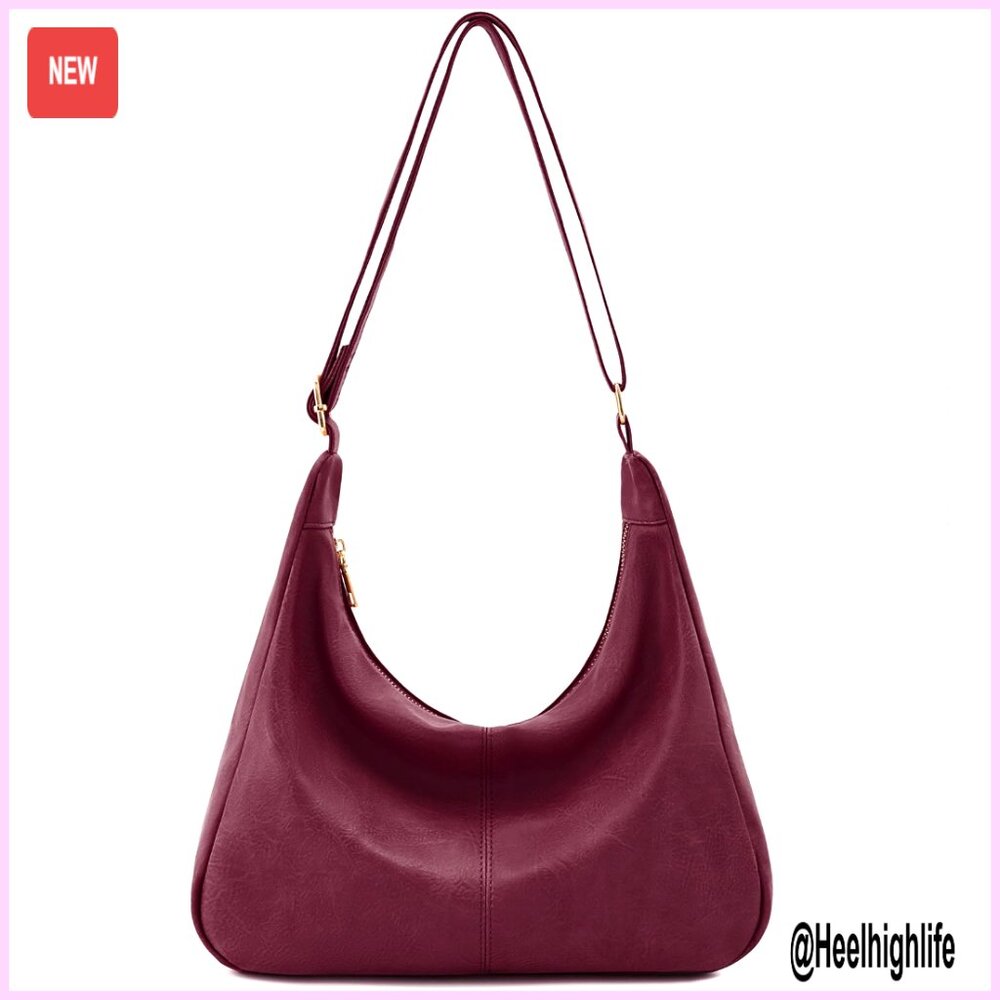 Vegan Leather Hobo Bag Foldable Tote Crossbody Shoulder Purse Large Capacity